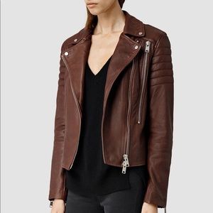 All Saints Alder Brown Cognac Leather Jacket Women’s US 6 UK 10 EU 38 Medium